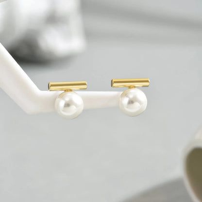 Simple Imitation Pearl Stud Earrings Gold Color Alloy Acrylic Beads Earring For Women Fashion Jewelry Trend Accessories